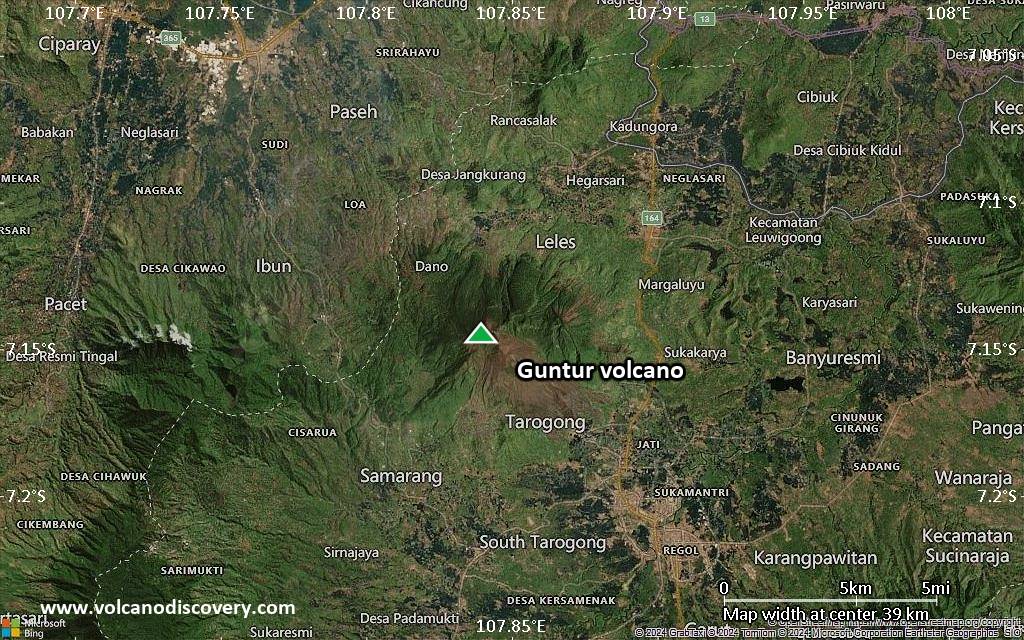 Satellite/aerial-type map of Guntur volcano (scale of 20-40 km)