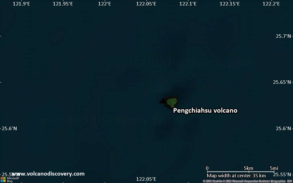 Satellite/aerial-type map of Pengchiahsu volcano (scale of 20-40 km)