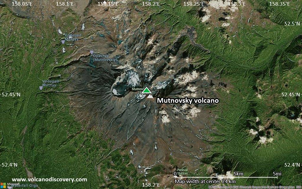 Satellite/aerial-type map of Mutnovsky volcano (scale of 20-40 km)