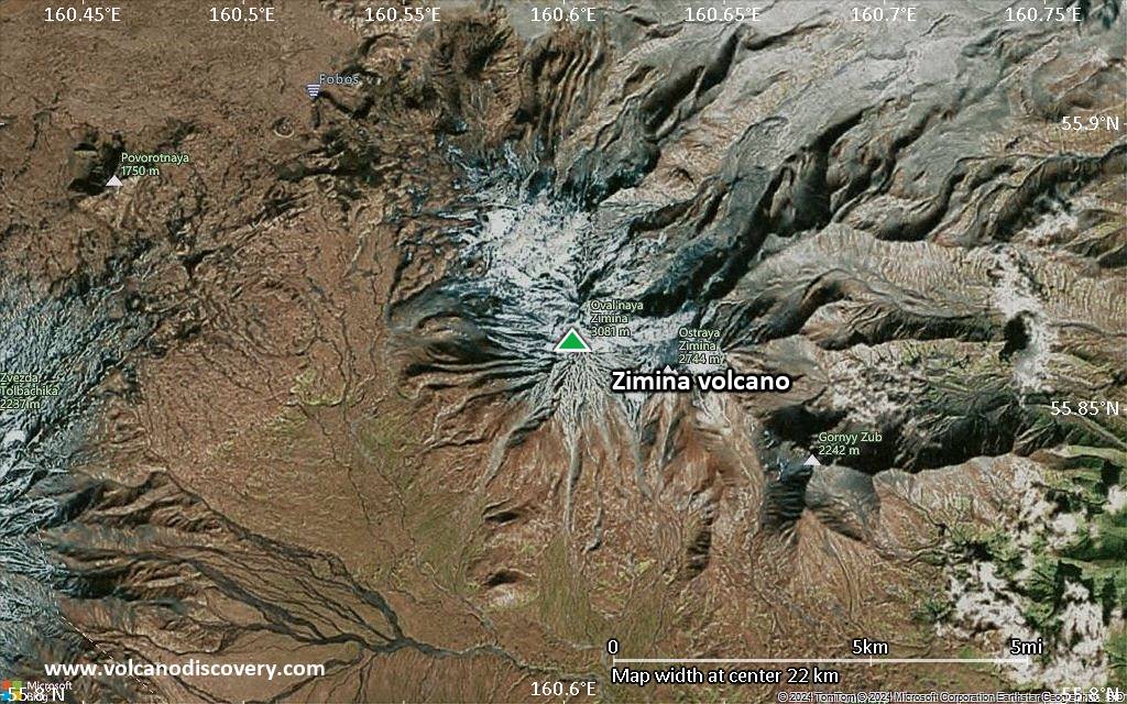 Satellite/aerial-type map of Zimina volcano (scale of 20-40 km)