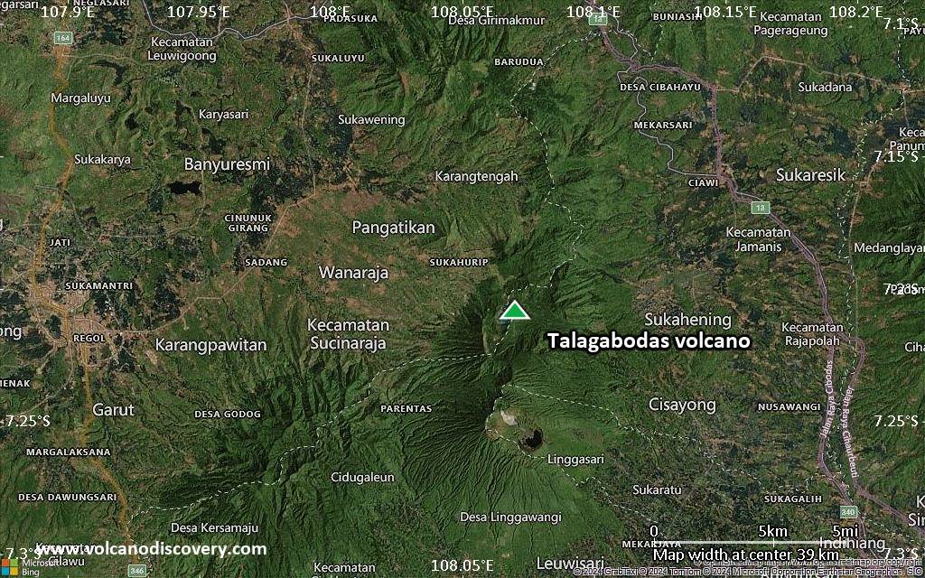Satellite/aerial-type map of Talagabodas volcano (scale of 20-40 km)