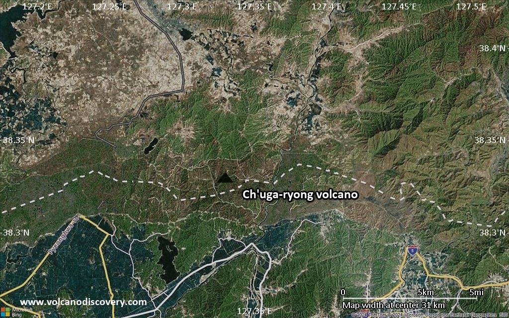Satellite/aerial-type map of Ch'uga-ryong volcano (scale of 20-40 km)