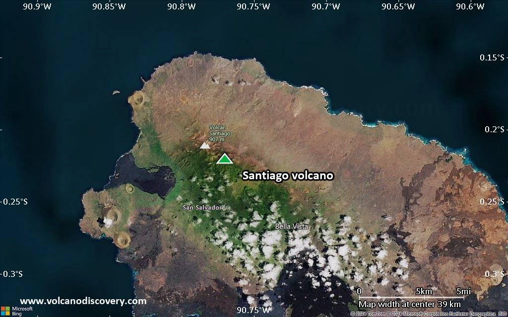 Satellite/aerial-type map of Santiago volcano (scale of 20-40 km)