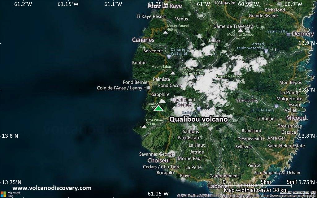 Satellite/aerial-type map of Qualibou volcano (scale of 20-40 km)