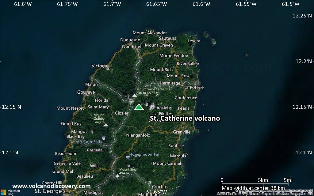 Satellite/aerial-type map of St. Catherine volcano (scale of 20-40 km)