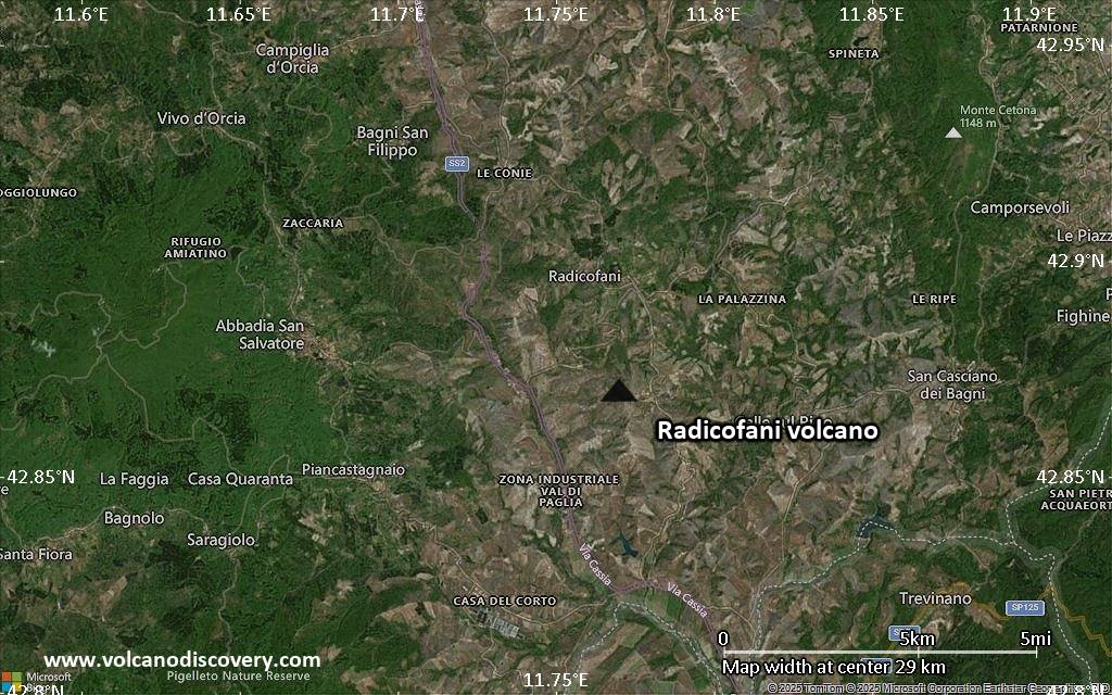 Satellite/aerial-type map of Radicofani volcano (scale of 20-40 km)