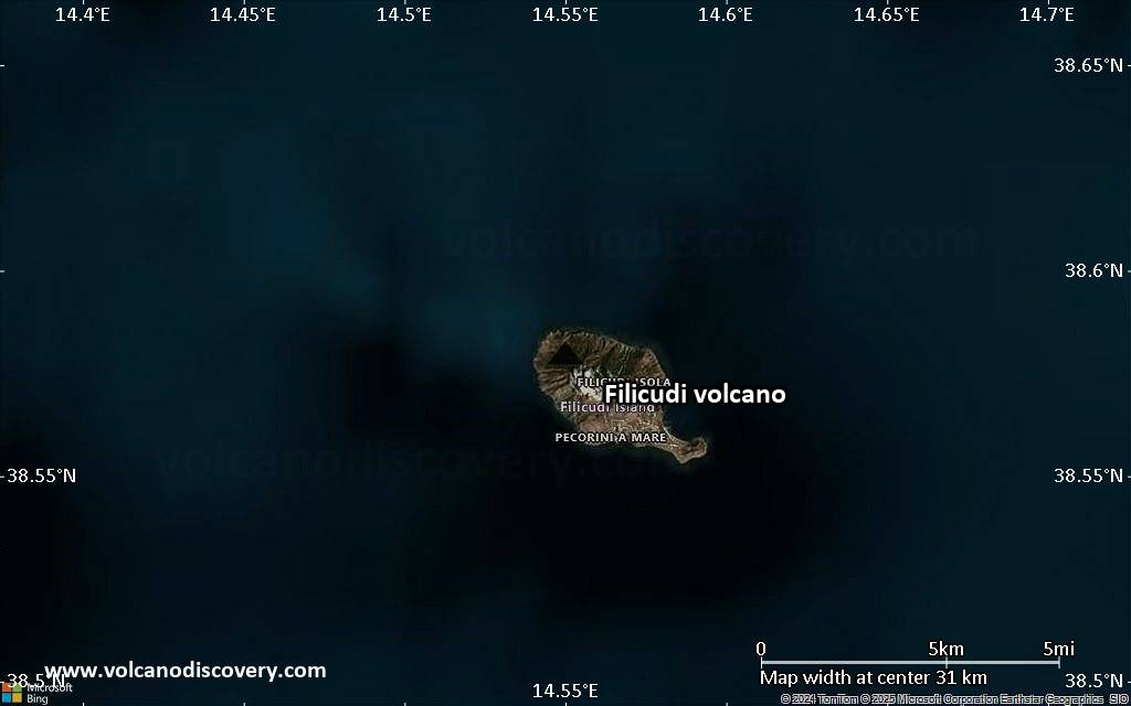 Satellite/aerial-type map of Filicudi volcano (scale of 20-40 km)