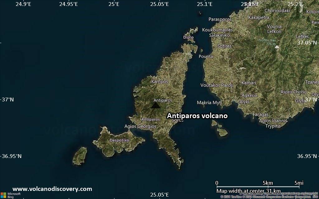 Satellite/aerial-type map of Antiparos volcano (scale of 20-40 km)