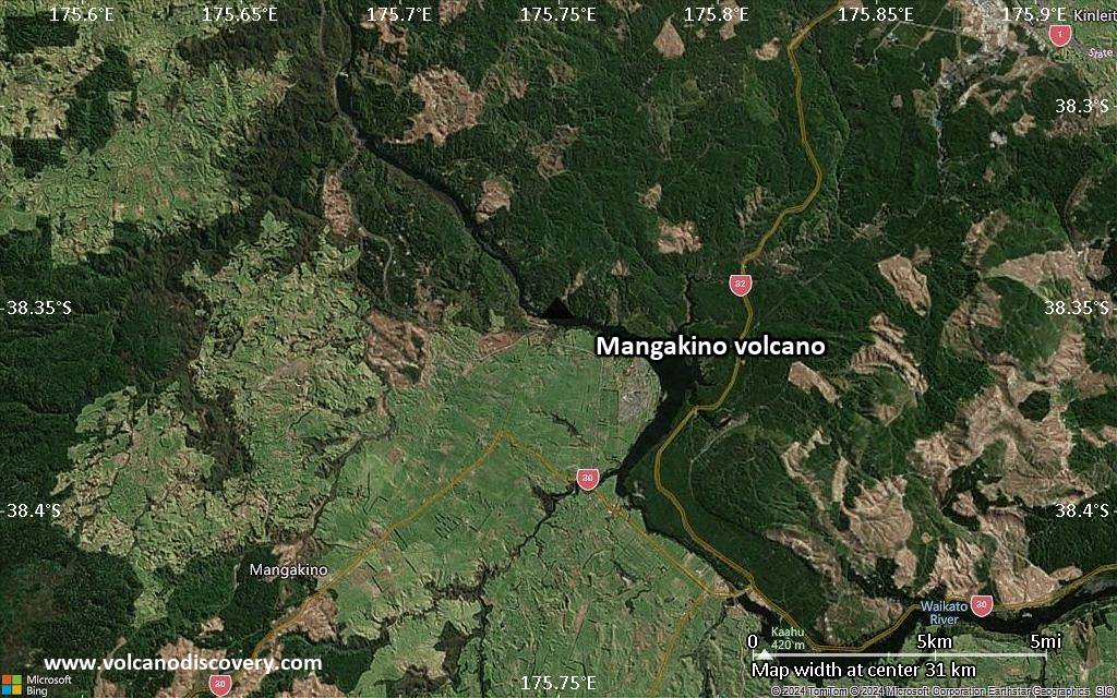 Satellite/aerial-type map of Mangakino volcano (scale of 20-40 km)