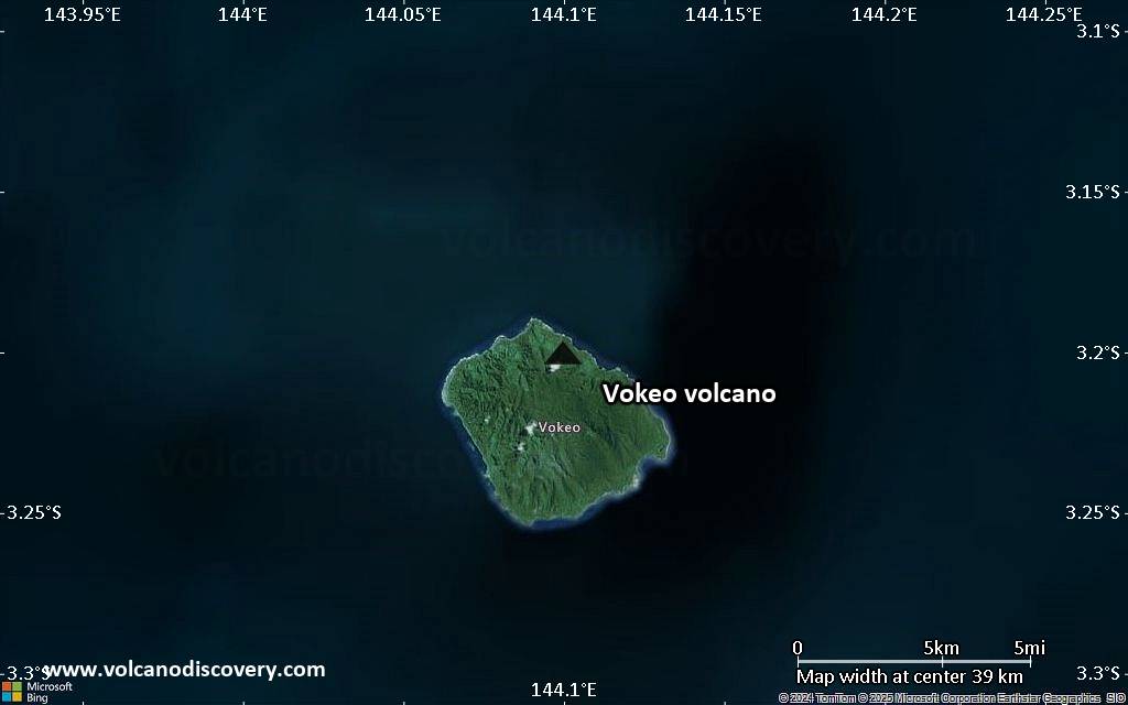 Satellite/aerial-type map of Vokeo volcano (scale of 20-40 km)