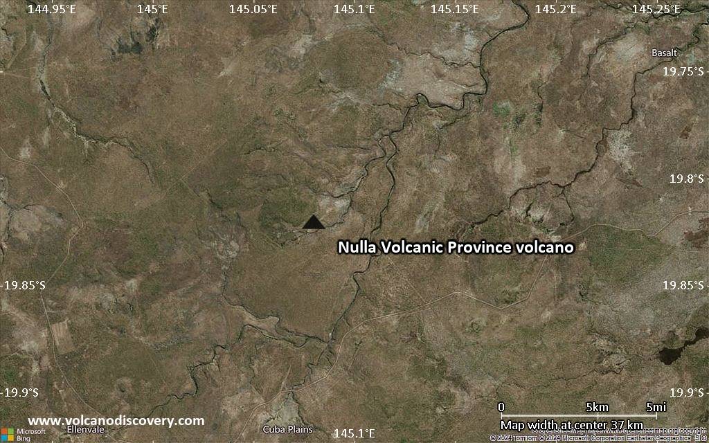 Satellite/aerial-type map of Nulla Volcanic Province volcano (scale of 20-40 km)