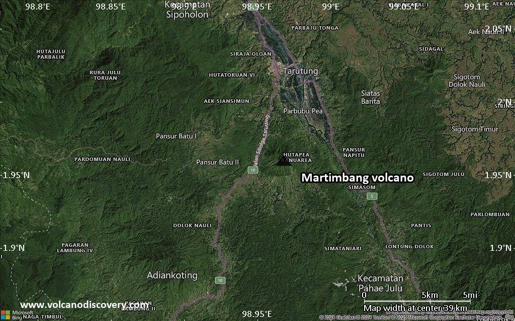 Satellite/aerial-type map of Martimbang volcano (scale of 20-40 km)
