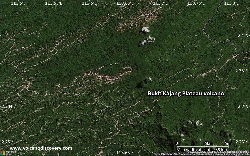 Satellite/aerial-type map of Bukit Kajang Plateau volcano (scale of 20-40 km)