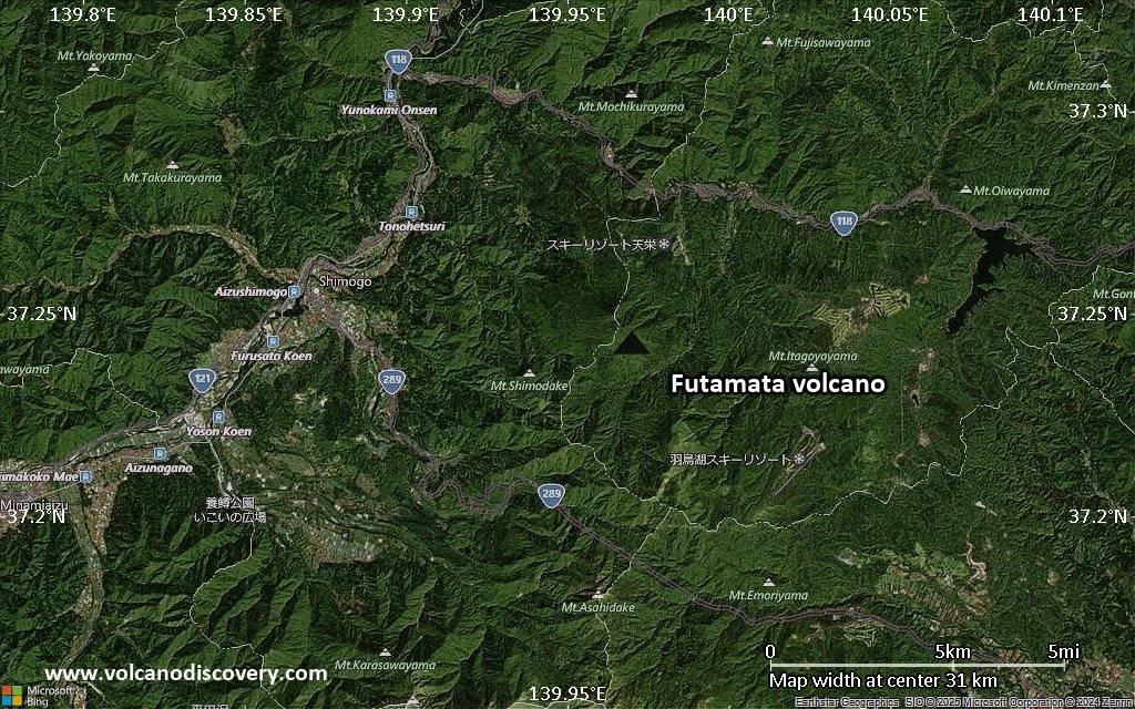 Satellite/aerial-type map of Futamata volcano (scale of 20-40 km)