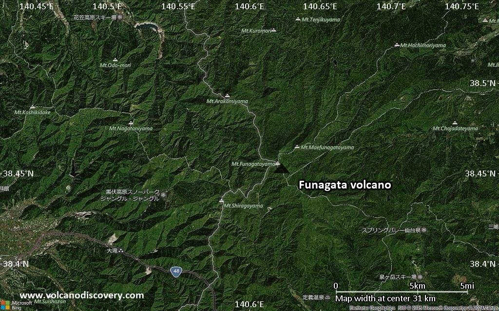 Satellite/aerial-type map of Funagata volcano (scale of 20-40 km)