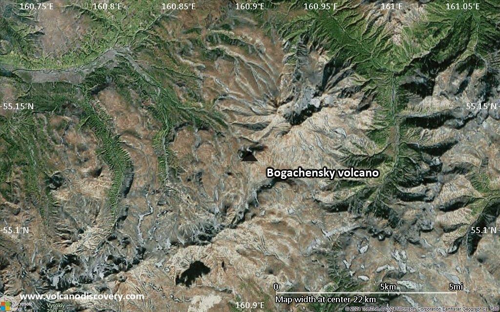 Satellite/aerial-type map of Bogachensky volcano (scale of 20-40 km)