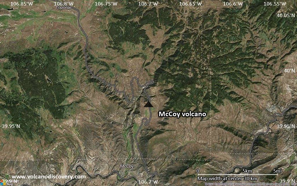 Satellite/aerial-type map of McCoy volcano (scale of 20-40 km)
