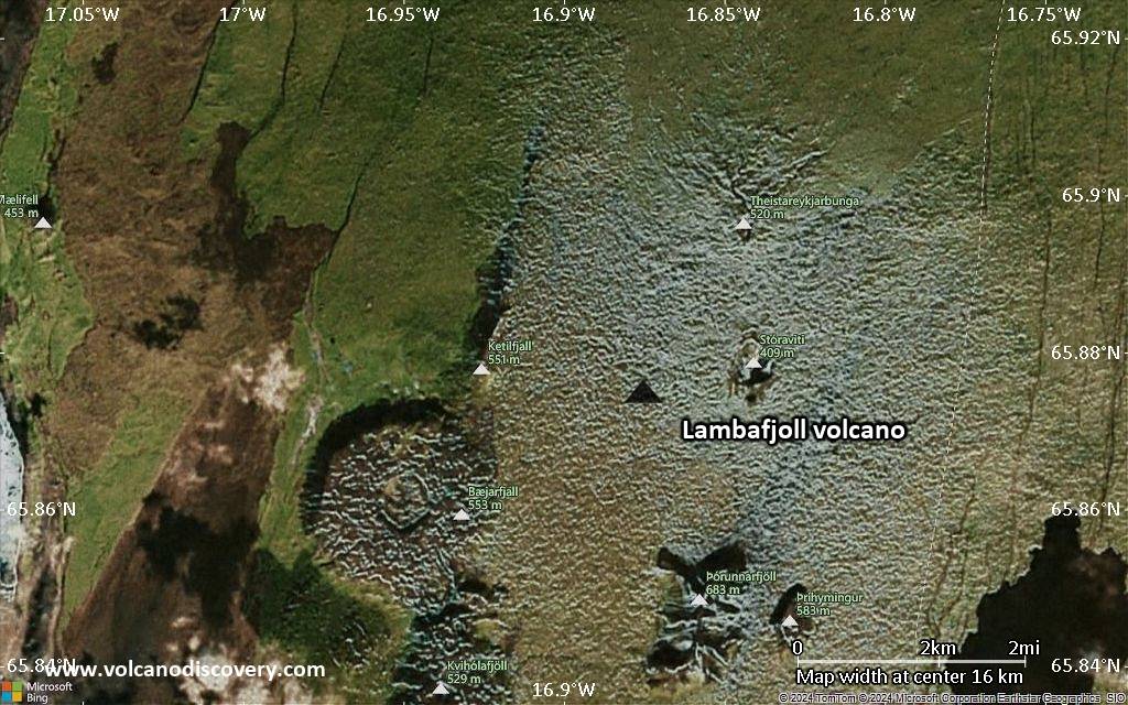 Satellite/aerial-type map of Lambafjoll volcano (scale of 20-40 km)