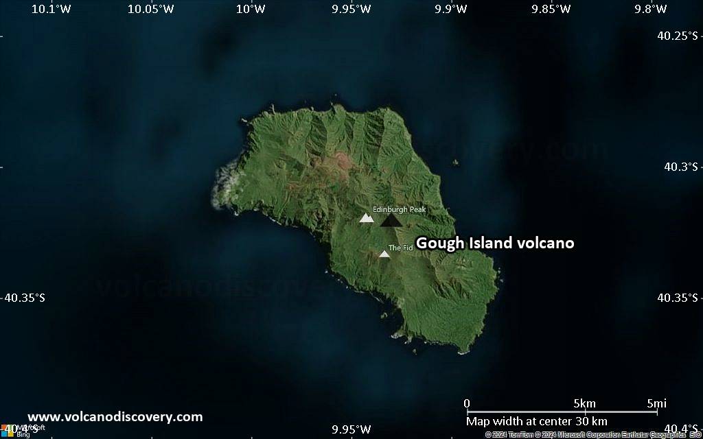Satellite/aerial-type map of Gough Island volcano (scale of 20-40 km)