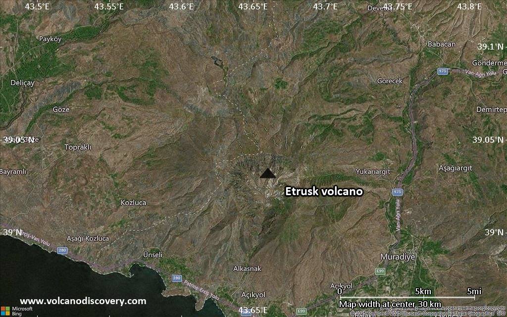 Satellite/aerial-type map of Etrusk volcano (scale of 20-40 km)