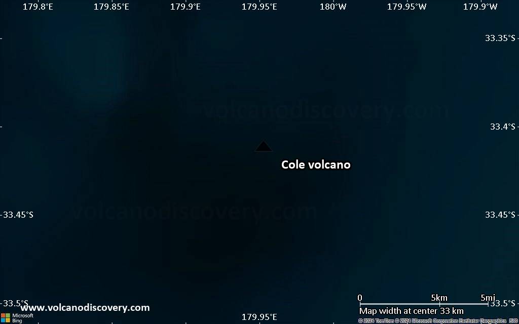 Satellite/aerial-type map of Cole volcano (scale of 20-40 km)