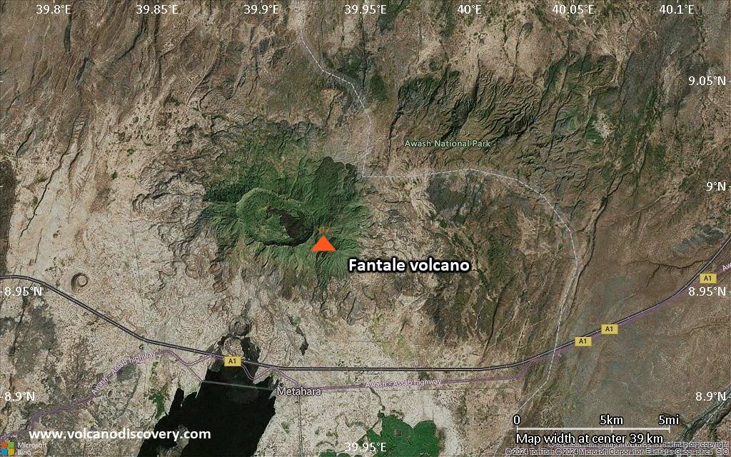 Satellite/aerial-type map of Fantale volcano (scale of 20-40 km)