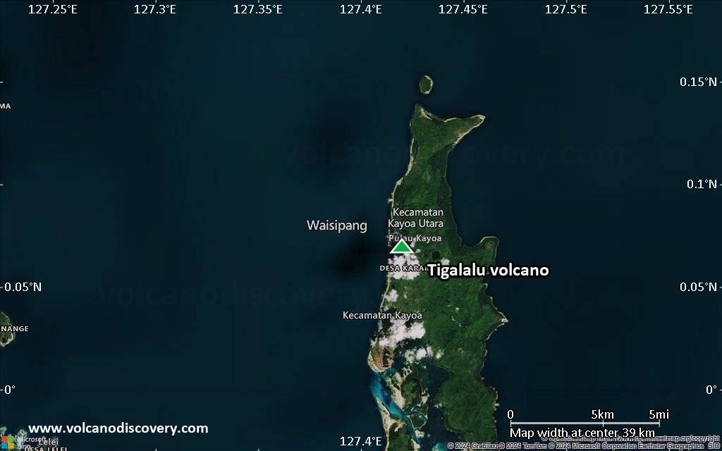 Satellite/aerial-type map of Tigalalu volcano (scale of 20-40 km)