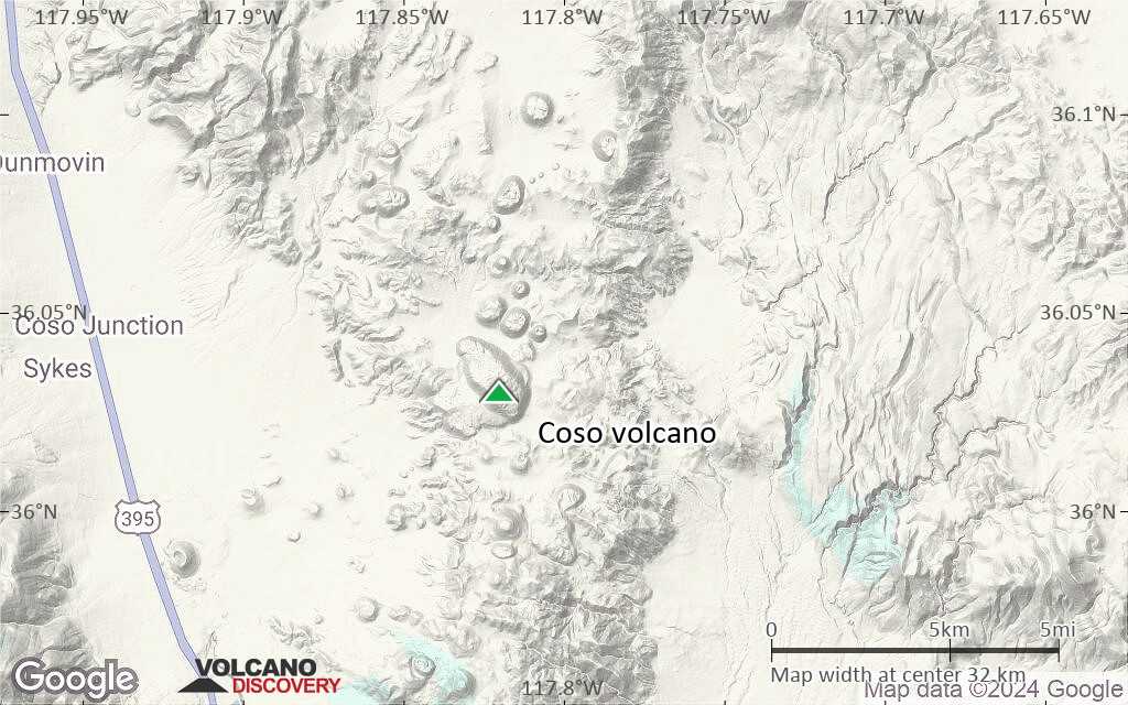 Terrain-type map of Coso volcano (scale of 20-40 km)