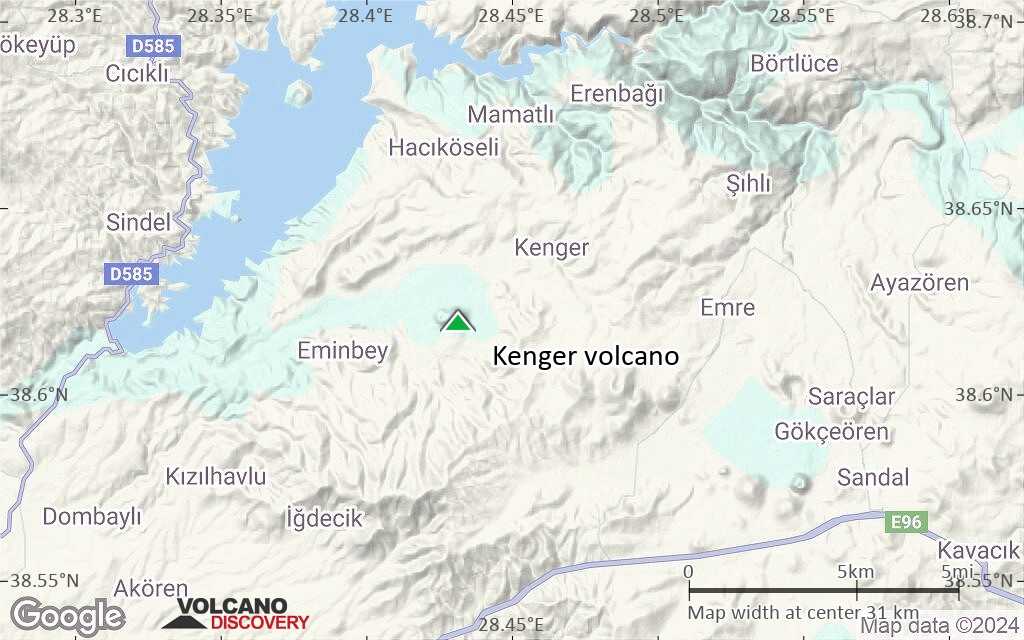 Terrain-type map of Kenger volcano (scale of 20-40 km)