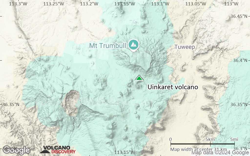 Terrain-type map of Uinkaret volcano (scale of 20-40 km)