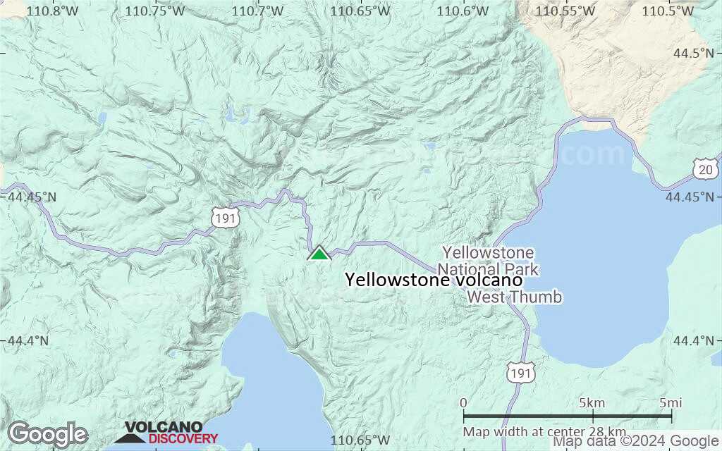 Terrain-type map of Yellowstone volcano (scale of 20-40 km)