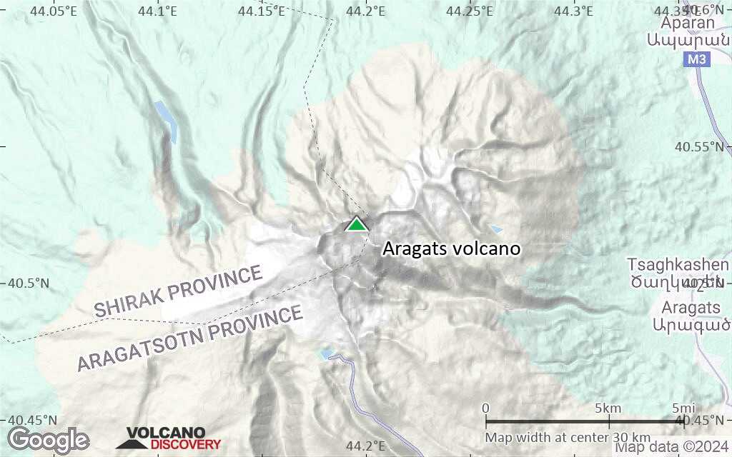 Terrain-type map of Aragats volcano (scale of 20-40 km)