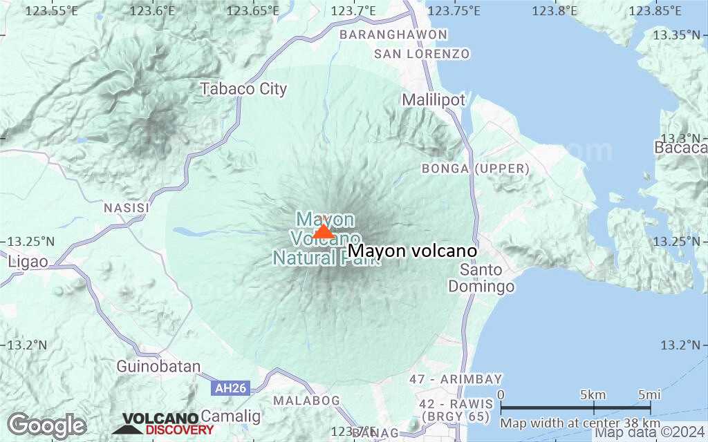 Terrain-type map of Mayon volcano (scale of 20-40 km)