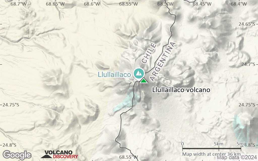 Terrain-type map of Llullaillaco volcano (scale of 20-40 km)