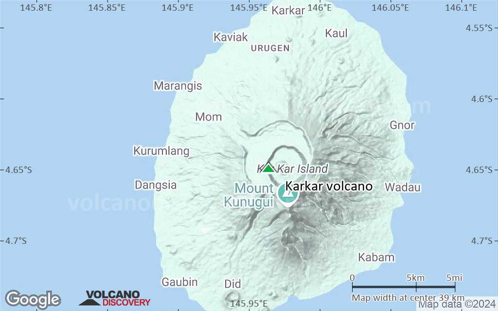 Terrain-type map of Karkar volcano (scale of 20-40 km)
