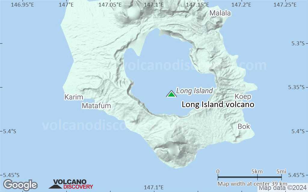 Terrain-type map of Long Island volcano (scale of 20-40 km)