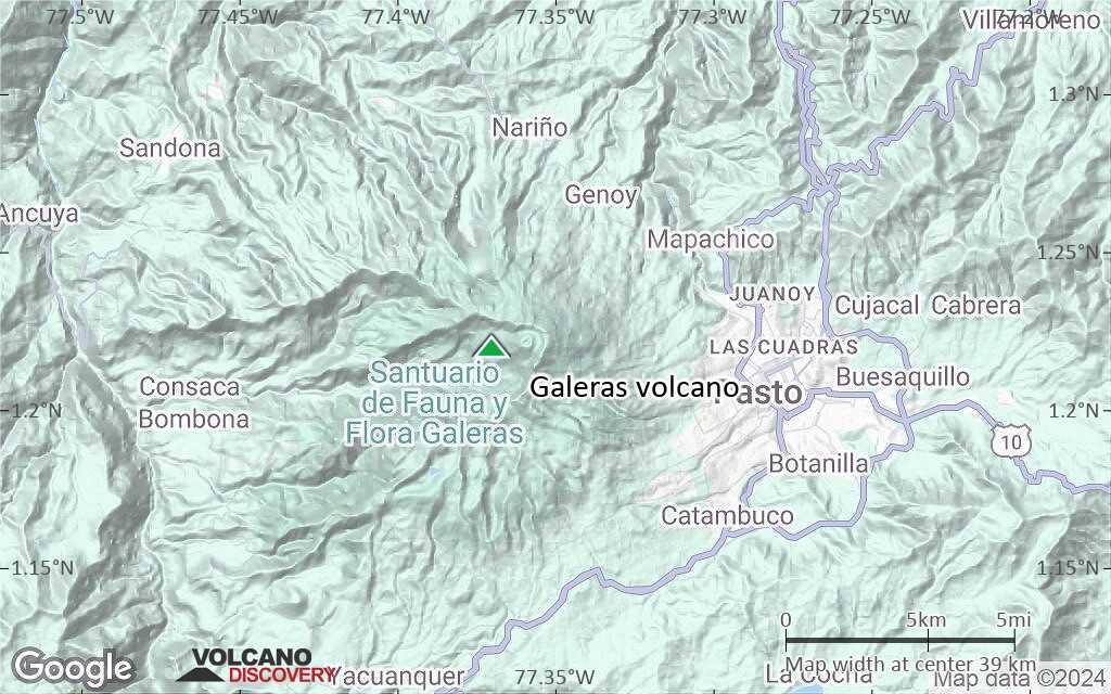 Terrain-type map of Galeras volcano (scale of 20-40 km)
