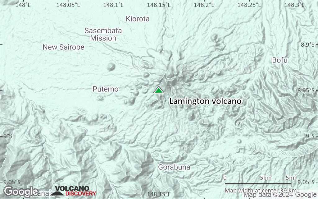 Terrain-type map of Lamington volcano (scale of 20-40 km)