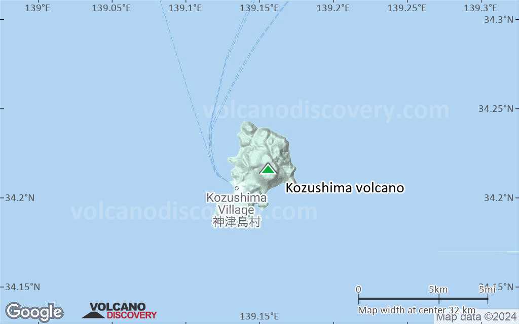 Terrain-type map of Kozushima volcano (scale of 20-40 km)