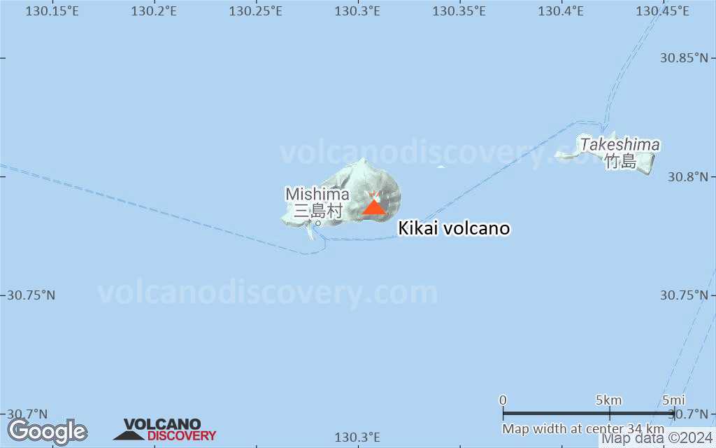 Terrain-type map of Kikai volcano (scale of 20-40 km)