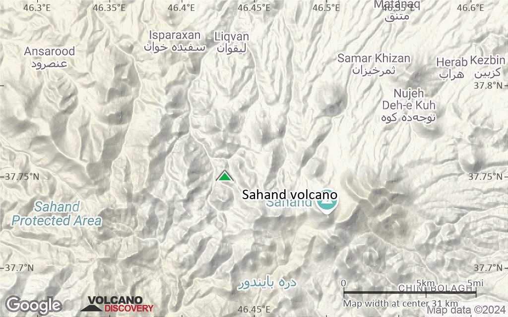 Terrain-type map of Sahand volcano (scale of 20-40 km)