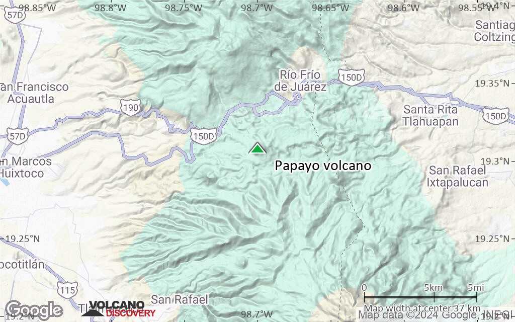 Terrain-type map of Papayo volcano (scale of 20-40 km)
