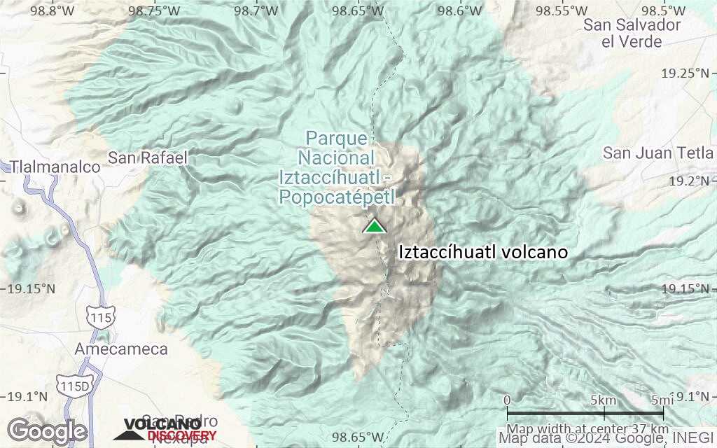 Terrain-type map of Iztaccíhuatl volcano (scale of 20-40 km)