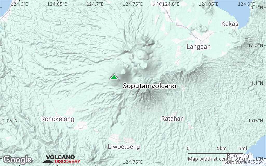 Terrain-type map of Soputan volcano (scale of 20-40 km)