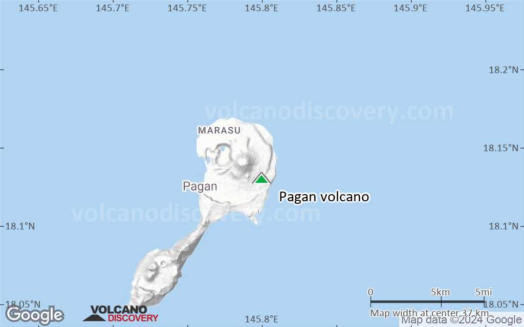 Terrain-type map of Pagan volcano (scale of 20-40 km)