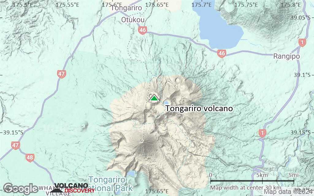 Terrain-type map of Tongariro volcano (scale of 20-40 km)