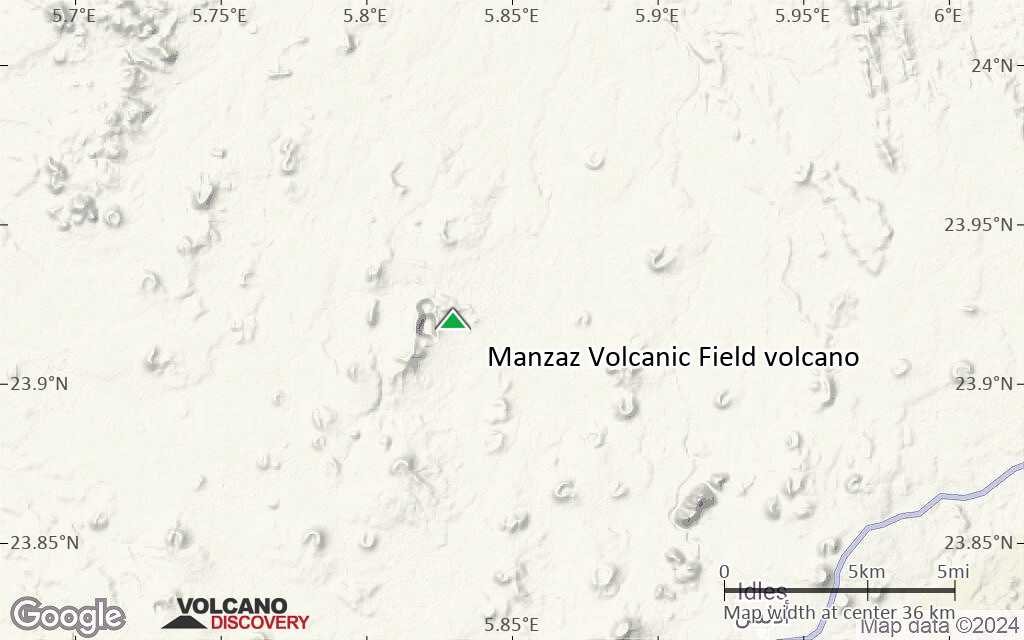 Terrain-type map of Manzaz Volcanic Field volcano (scale of 20-40 km)