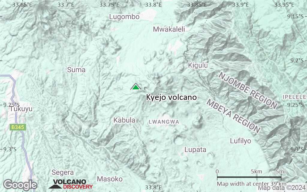 Terrain-type map of Kyejo volcano (scale of 20-40 km)