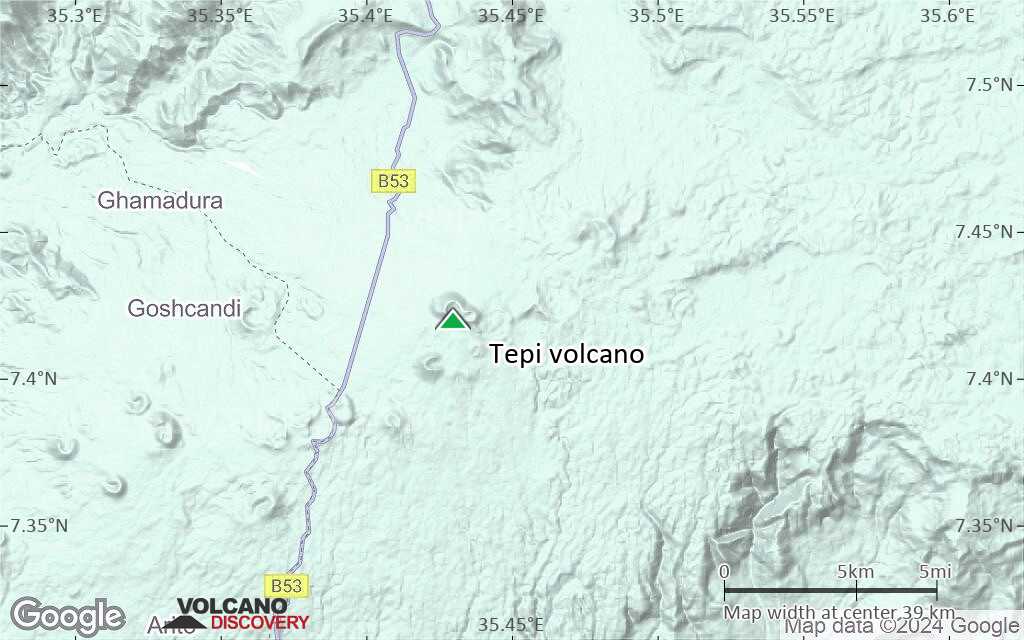 Terrain-type map of Tepi volcano (scale of 20-40 km)