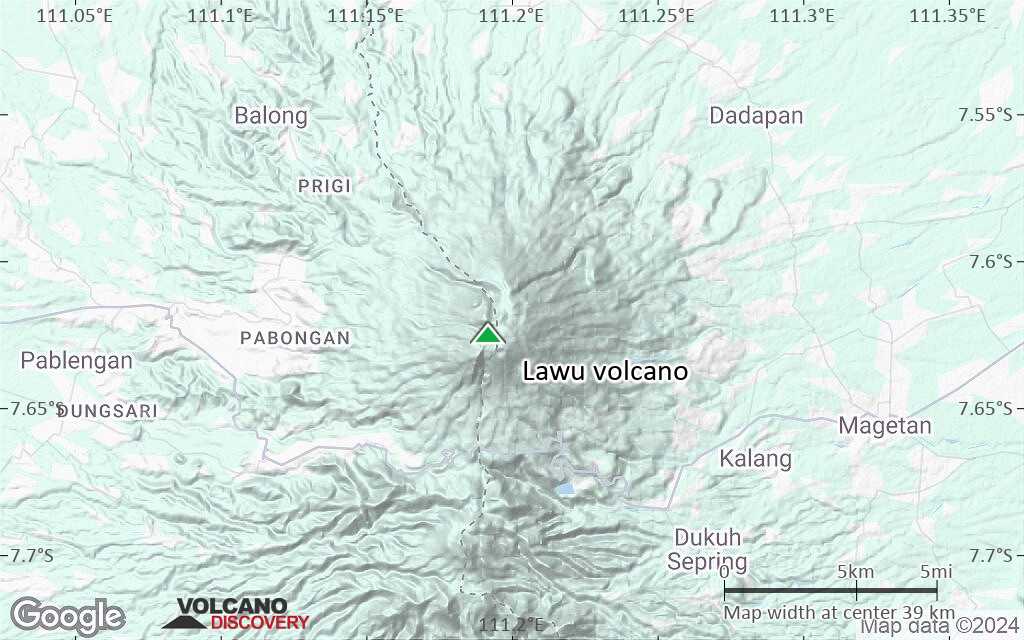 Terrain-type map of Lawu volcano (scale of 20-40 km)